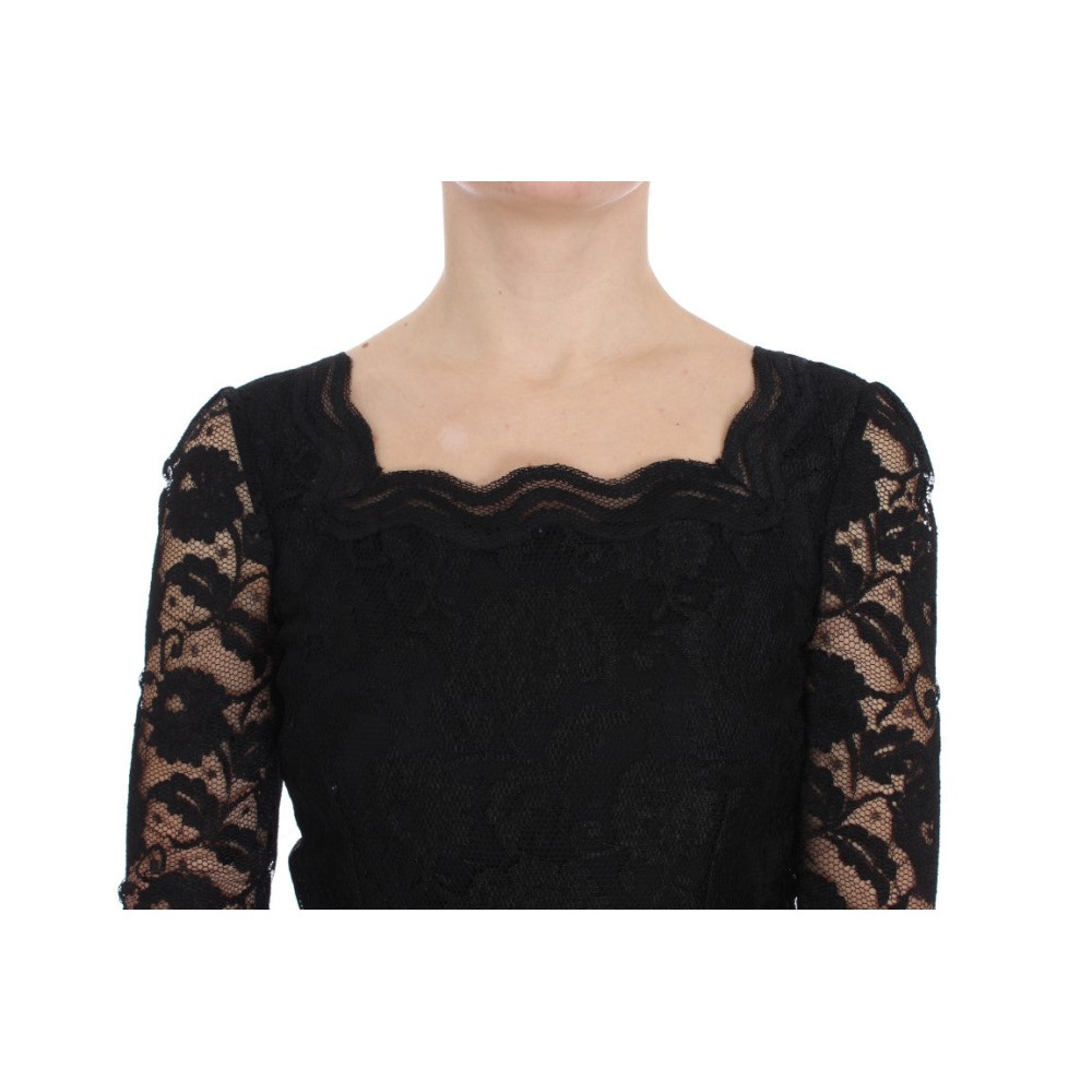 Dolce & Gabbana Elegantes Schwarzes Maxikleid aus geblümter Spitze