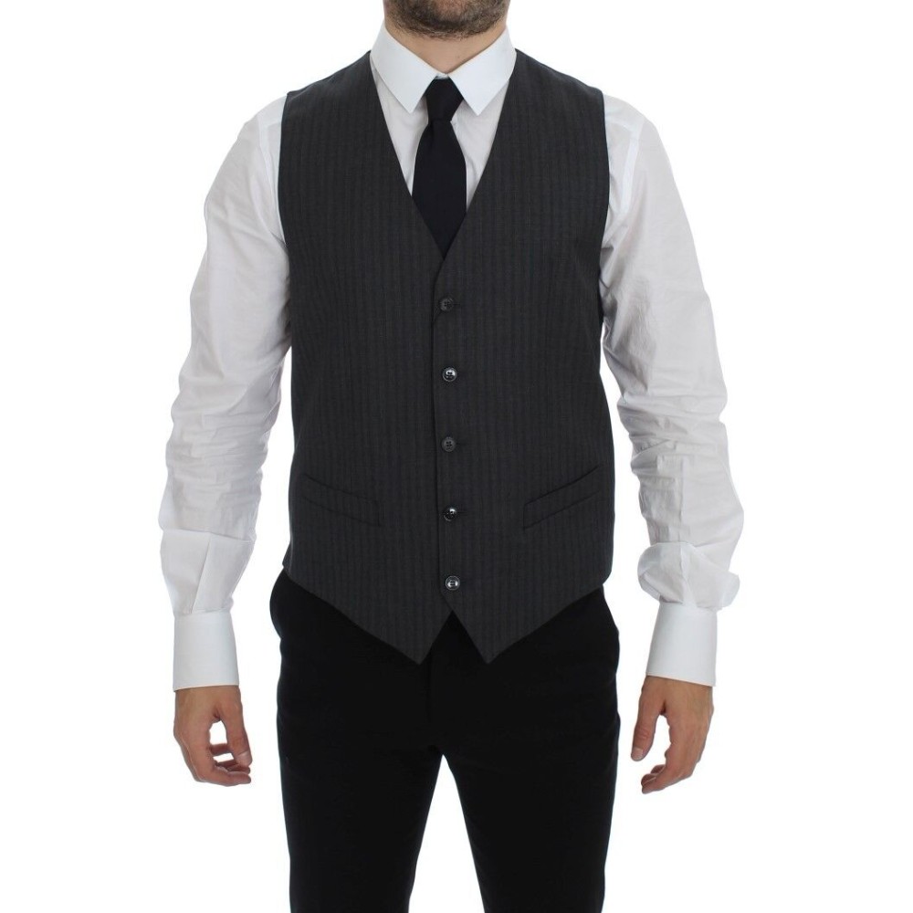 Dolce & Gabbana Elegantes schwarz gestreiftes Wollkleid Vest