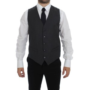 Dolce & Gabbana Elegantes schwarz gestreiftes Wollkleid Vest
