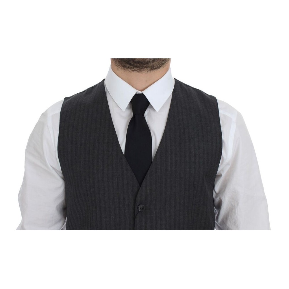 Dolce & Gabbana Elegantes schwarz gestreiftes Wollkleid Vest
