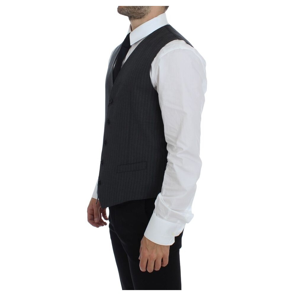 Dolce & Gabbana Elegantes schwarz gestreiftes Wollkleid Vest