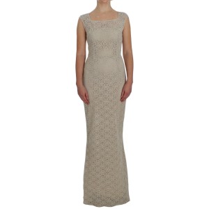 Dolce & Gabbana Elegantes Maxikleid mit floralem Ausschnitt in Beige