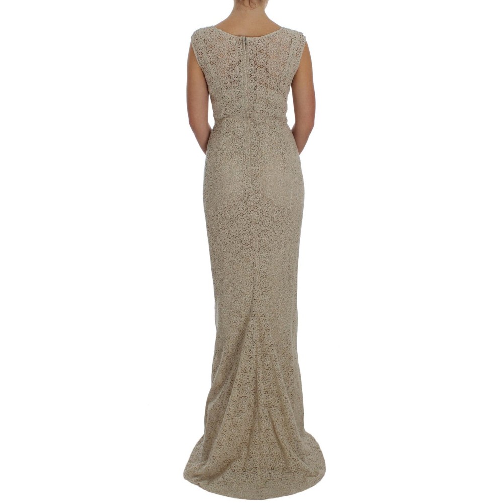 Dolce & Gabbana Elegantes Maxikleid mit floralem Ausschnitt in Beige