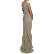 Dolce & Gabbana Elegantes Maxikleid mit floralem Ausschnitt in Beige