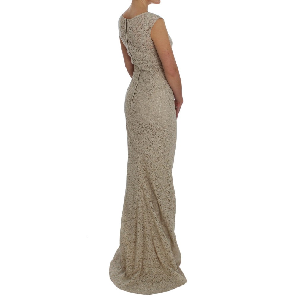 Dolce & Gabbana Elegantes Maxikleid mit floralem Ausschnitt in Beige