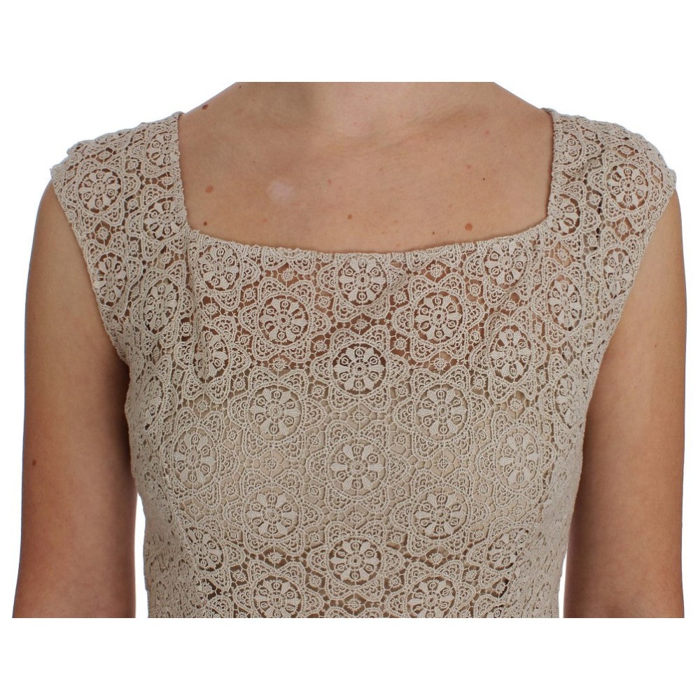 Dolce & Gabbana Elegantes Maxikleid mit floralem Ausschnitt in Beige