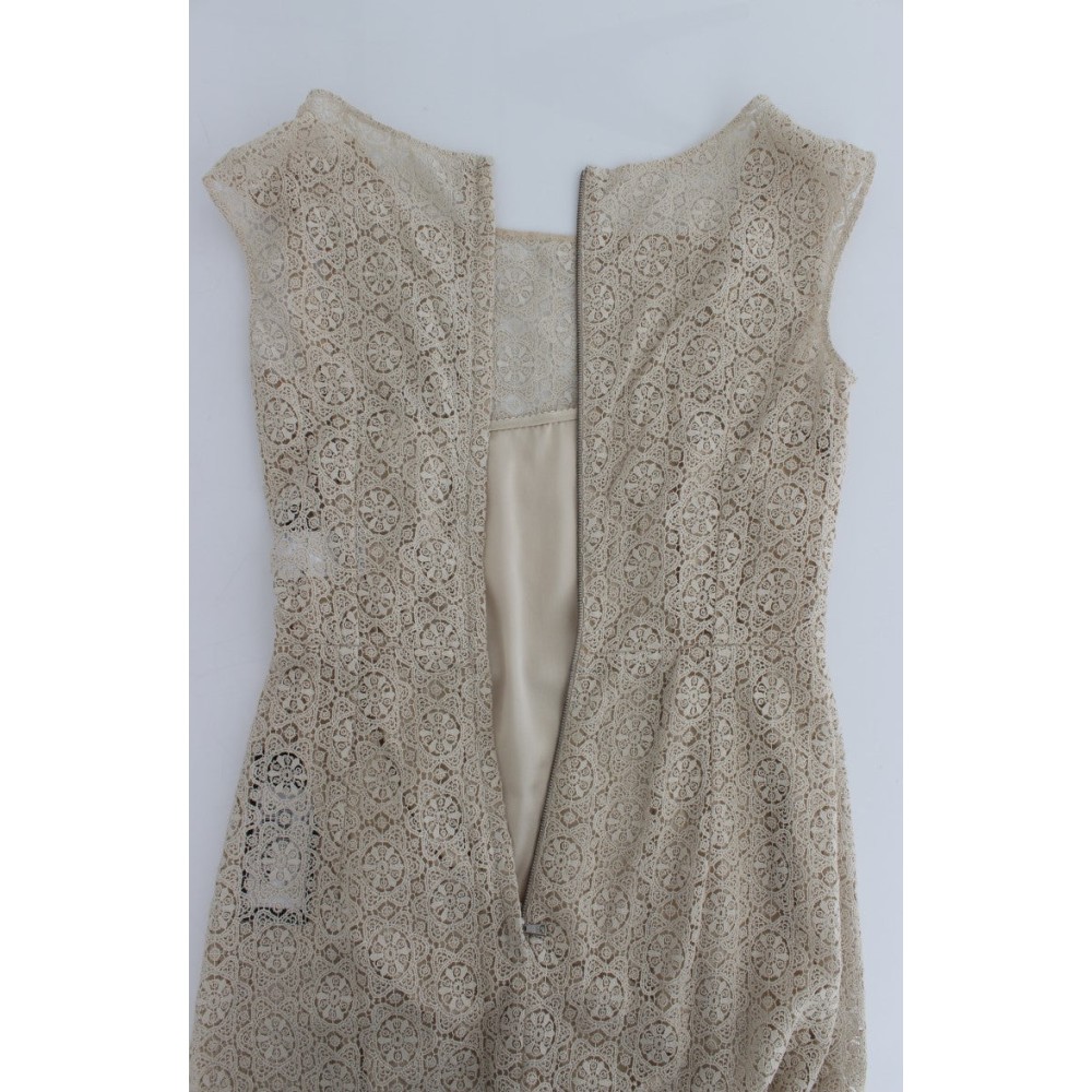 Dolce & Gabbana Elegantes Maxikleid mit floralem Ausschnitt in Beige