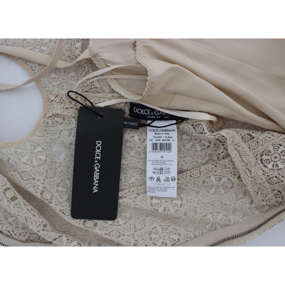 Dolce & Gabbana Elegantes Maxikleid mit floralem Ausschnitt in Beige