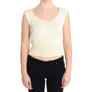 PINK MEMORIES Beige ärmellose Strickweste Pullover