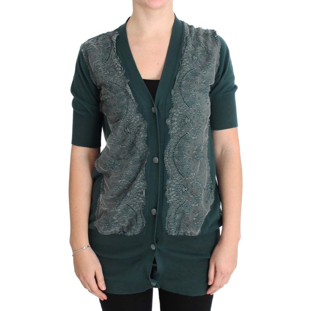 PINK MEMORIES Elegante grüne Strickjacke mit Spitze
