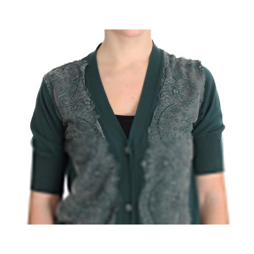 PINK MEMORIES Elegante grüne Strickjacke mit Spitze