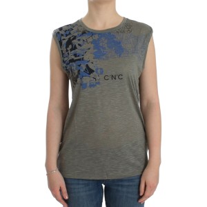 Costume National Schickes ärmelloses graues Top mit blauer Verzierung