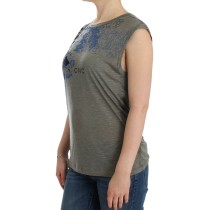 Costume National Schickes ärmelloses graues Top mit blauer Verzierung