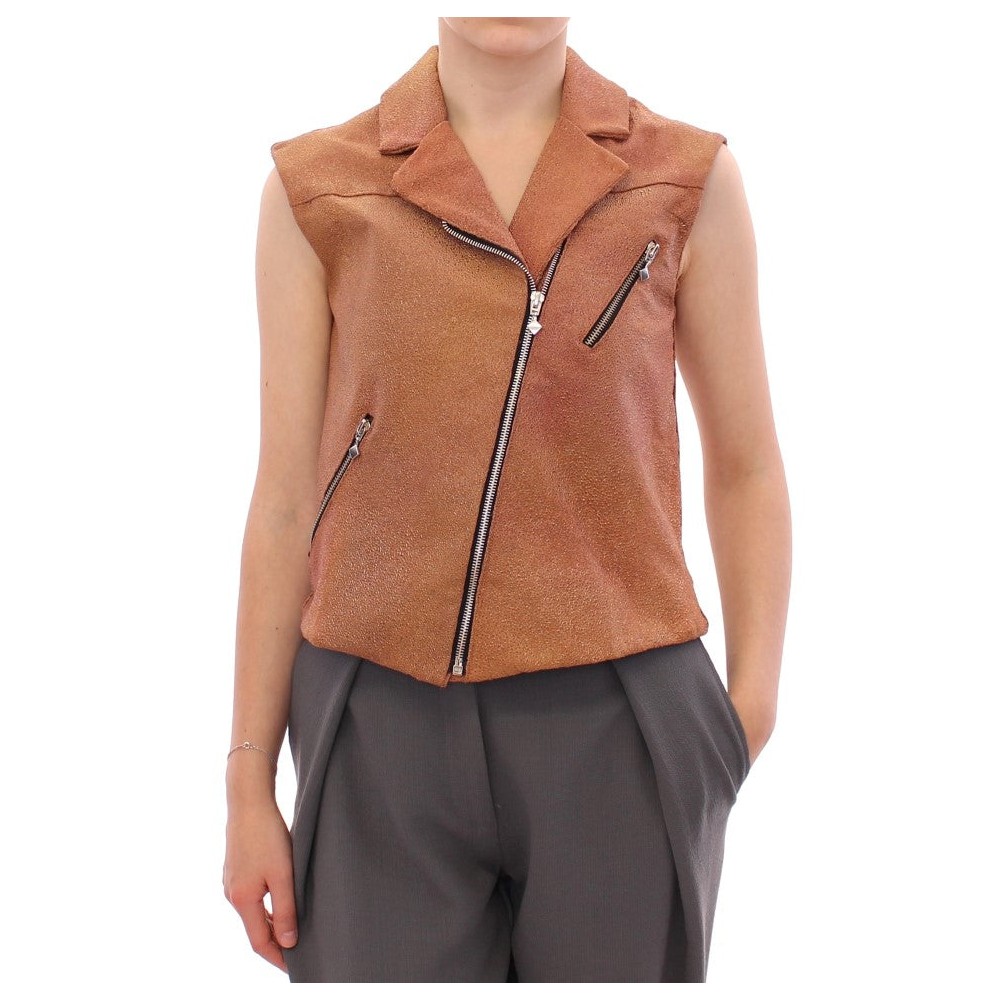 La Maison du Couturier Ärmellose Leder-Couture-Weste in sattem Braun