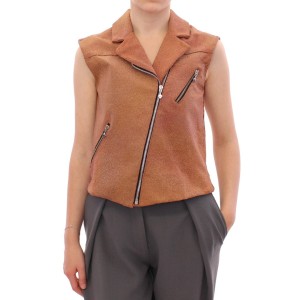 La Maison du Couturier Ärmellose Leder-Couture-Weste in sattem Braun