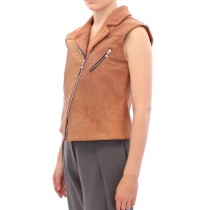 La Maison du Couturier Ärmellose Leder-Couture-Weste in sattem Braun