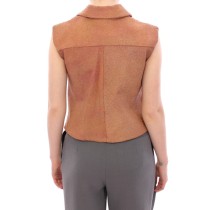 La Maison du Couturier Ärmellose Leder-Couture-Weste in sattem Braun