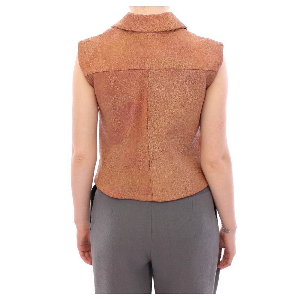 La Maison du Couturier Ärmellose Leder-Couture-Weste in sattem Braun