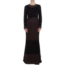 Dolce & Gabbana Elegantes lila geblümtes Maxikleid aus Spitze