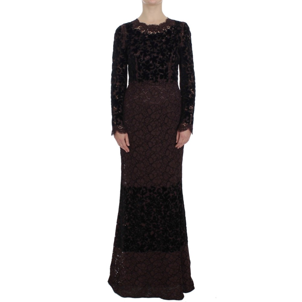 Dolce & Gabbana Elegantes lila geblümtes Maxikleid aus Spitze