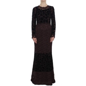 Dolce & Gabbana Elegantes lila geblümtes Maxikleid aus Spitze