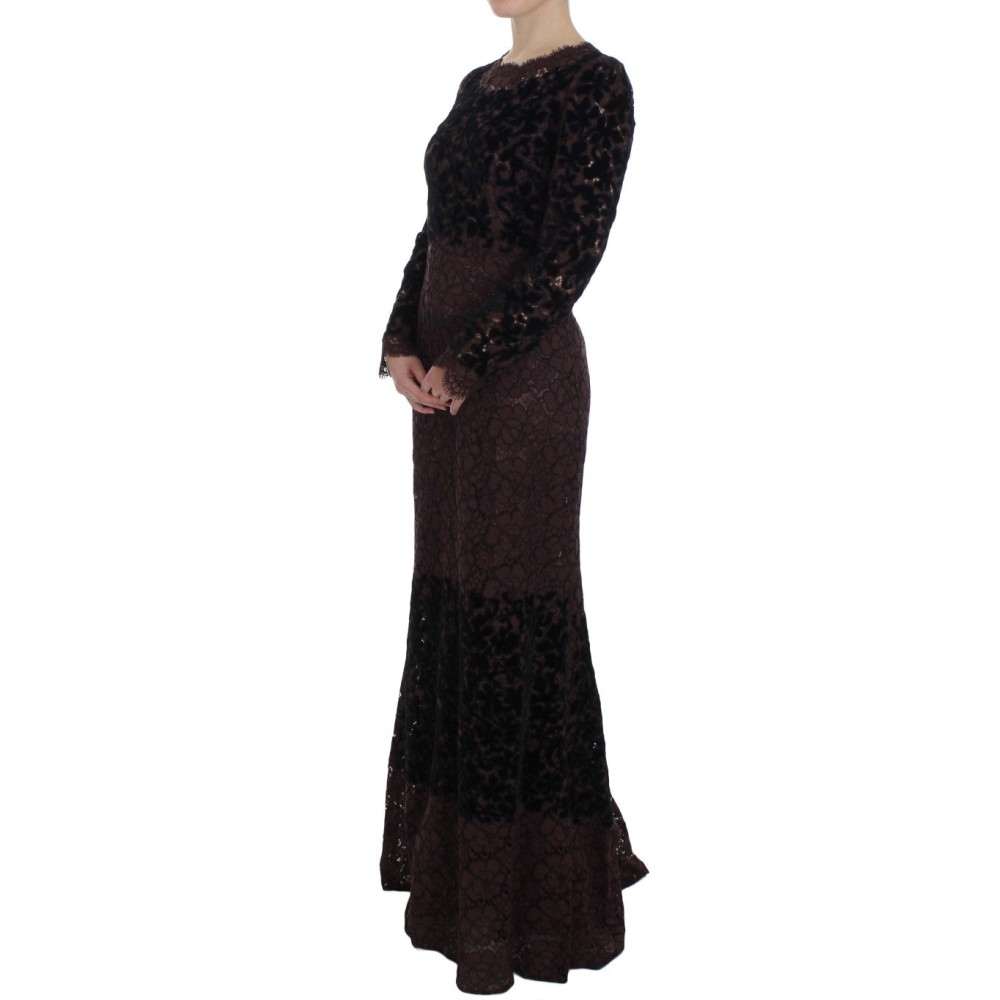 Dolce & Gabbana Elegantes lila geblümtes Maxikleid aus Spitze