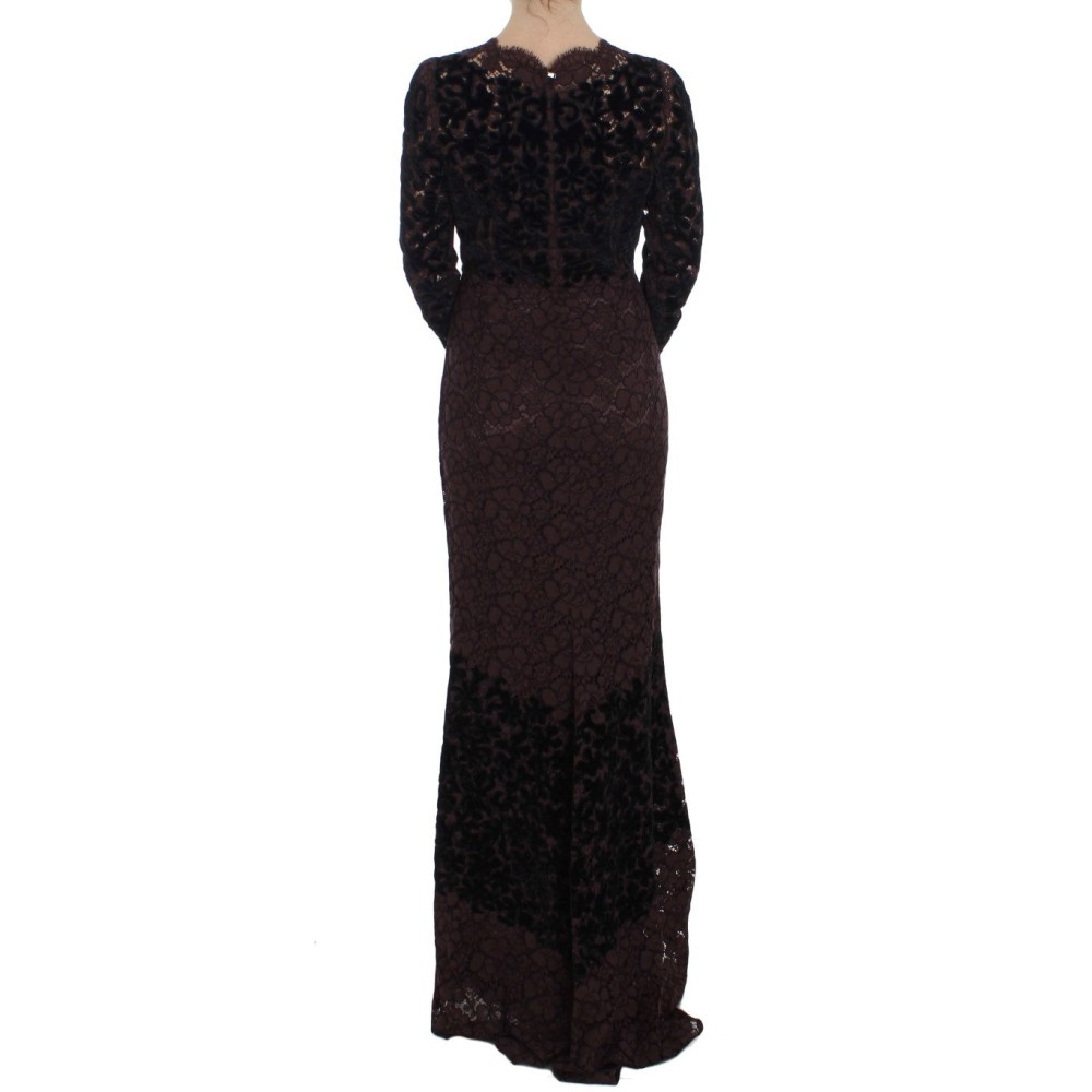 Dolce & Gabbana Elegantes lila geblümtes Maxikleid aus Spitze