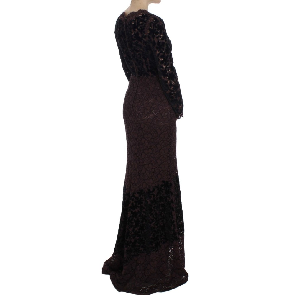 Dolce & Gabbana Elegantes lila geblümtes Maxikleid aus Spitze