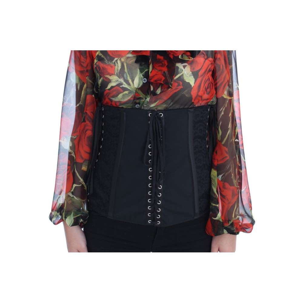 Dolce & Gabbana Eleganter schwarzer Korsettgürtel aus geblümtem Brokat