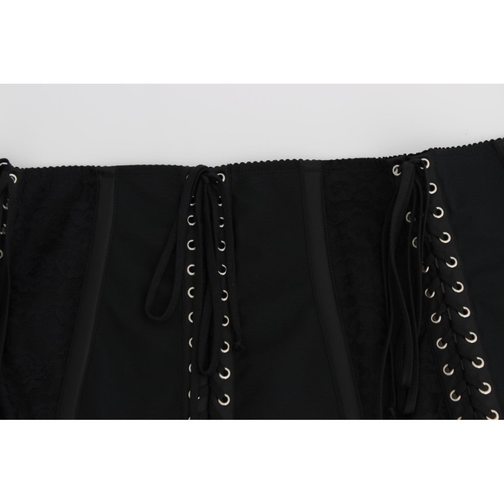 Dolce & Gabbana Eleganter schwarzer Korsettgürtel aus geblümtem Brokat
