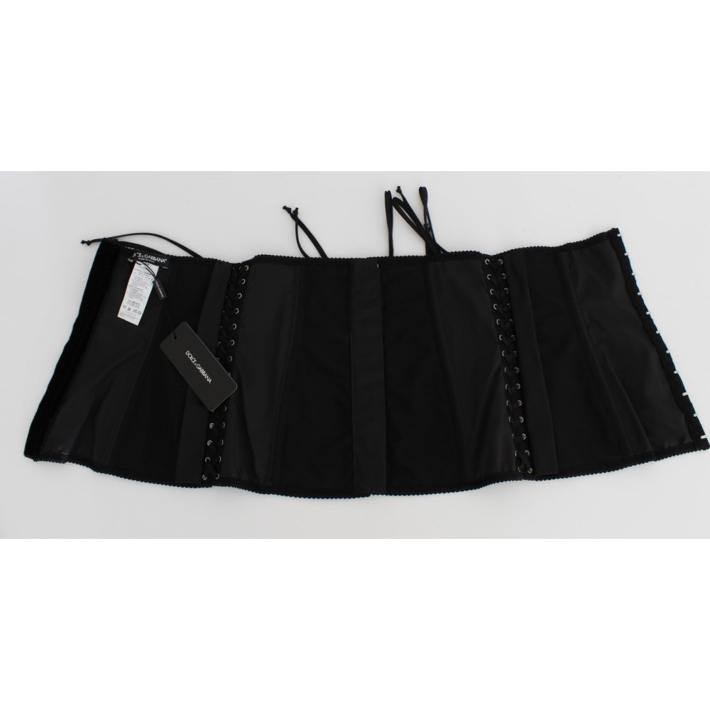 Dolce & Gabbana Eleganter schwarzer Korsettgürtel aus geblümtem Brokat