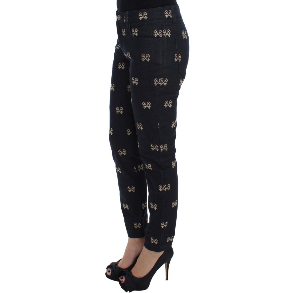 Dolce & Gabbana Elegante bestickte Slim Fit Denim Jeans