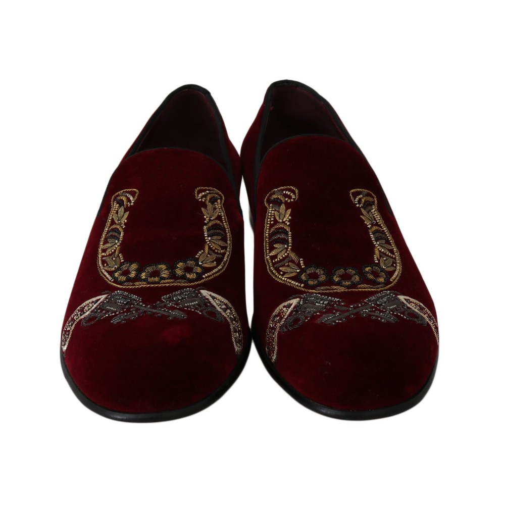 Dolce & Gabbana Bordeaux Samt Pailletten Herren Loafers