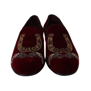 Dolce & Gabbana Bordeaux Samt Pailletten Herren Loafers