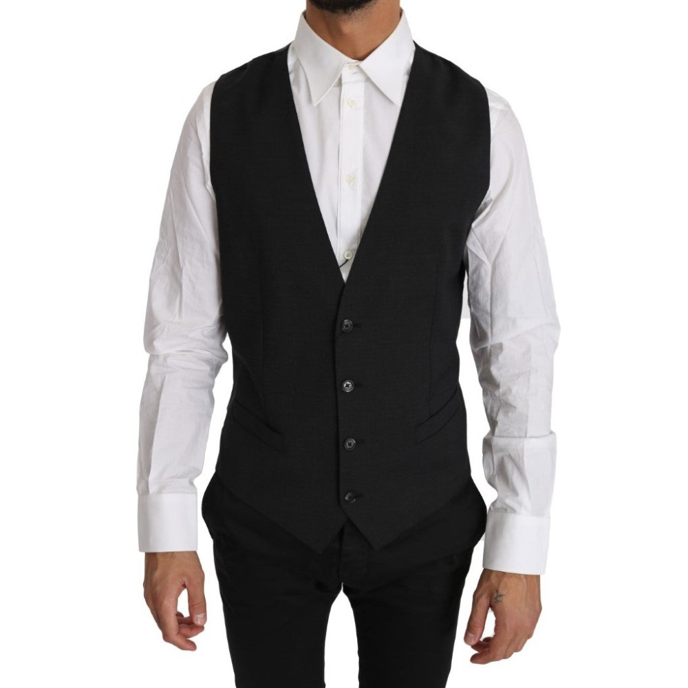 Dolce & Gabbana Elegante Slim Fit Weste aus grauer Wolle