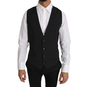 Dolce & Gabbana Elegante Slim Fit Weste aus grauer Wolle