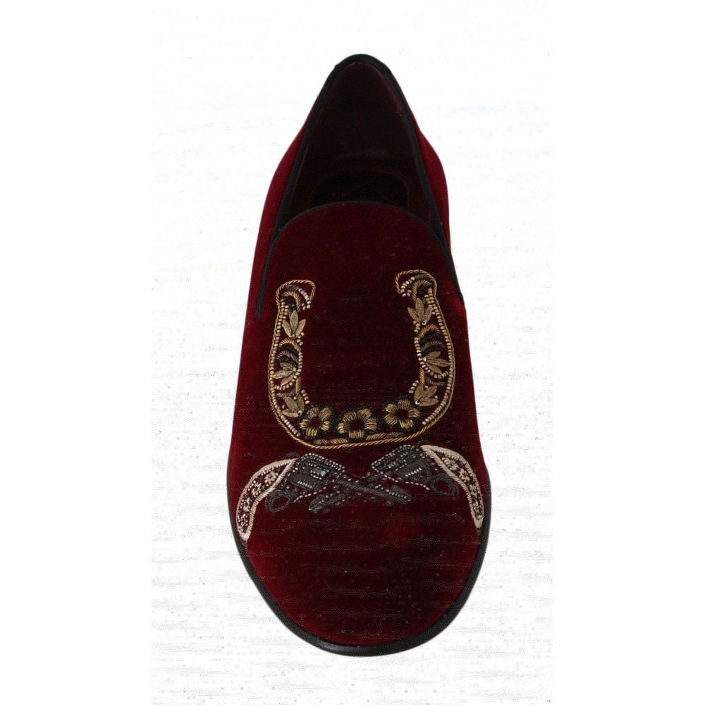 Dolce & Gabbana Bordeaux Samt Pailletten Herren Loafers