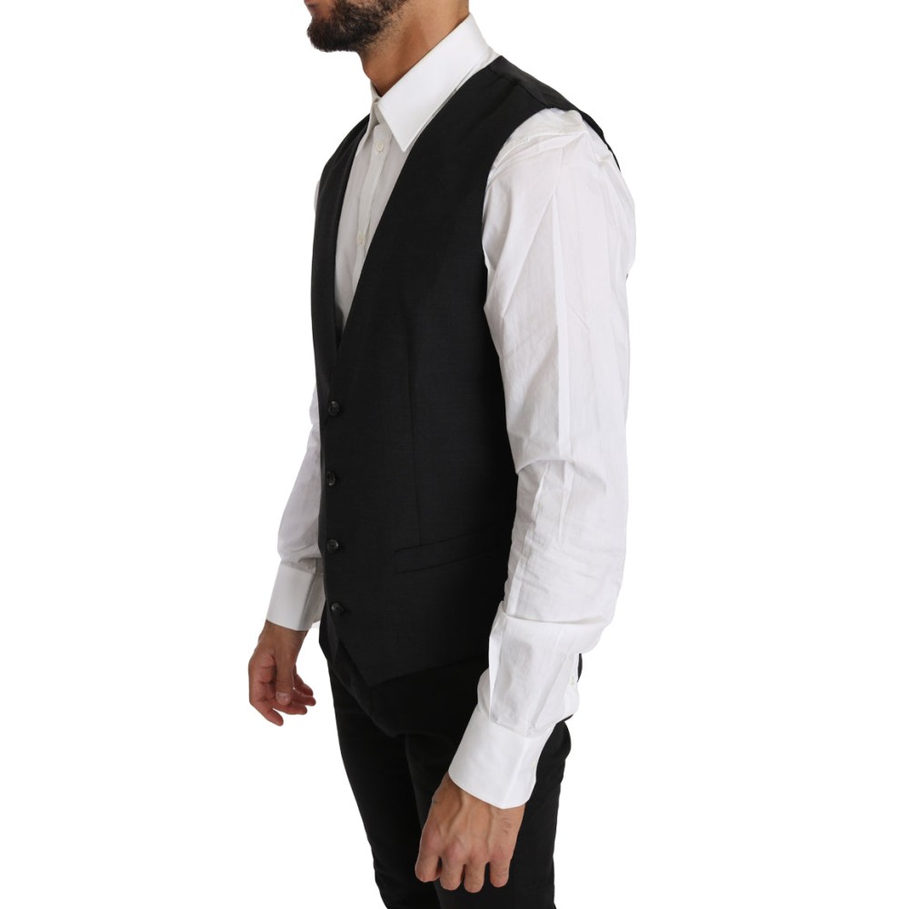 Dolce & Gabbana Elegante Slim Fit Weste aus grauer Wolle