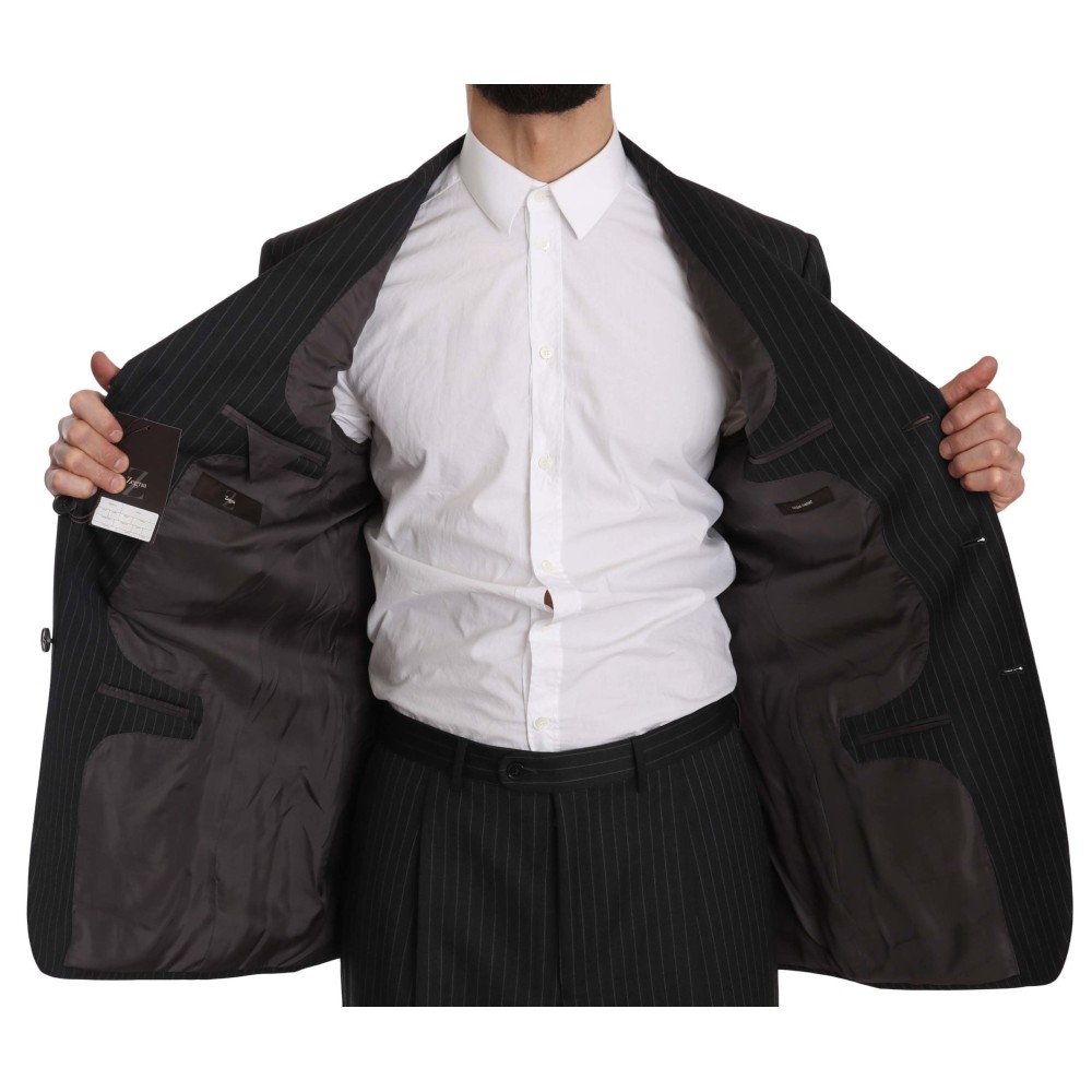 Z ZEGNA Eleganter schwarz gestreifter Anzug aus Wolle