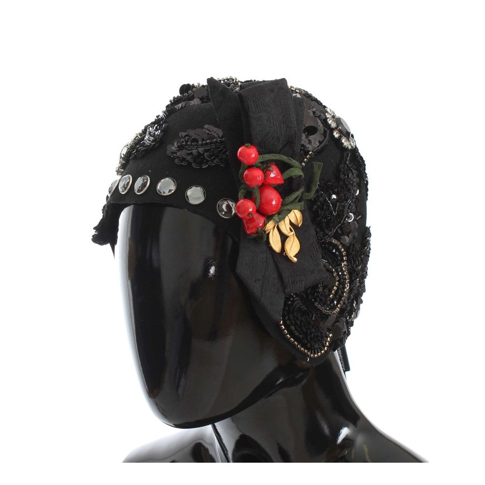 Dolce & Gabbana Eleganter schwarzer kristallbesetzter Cloche-Hut