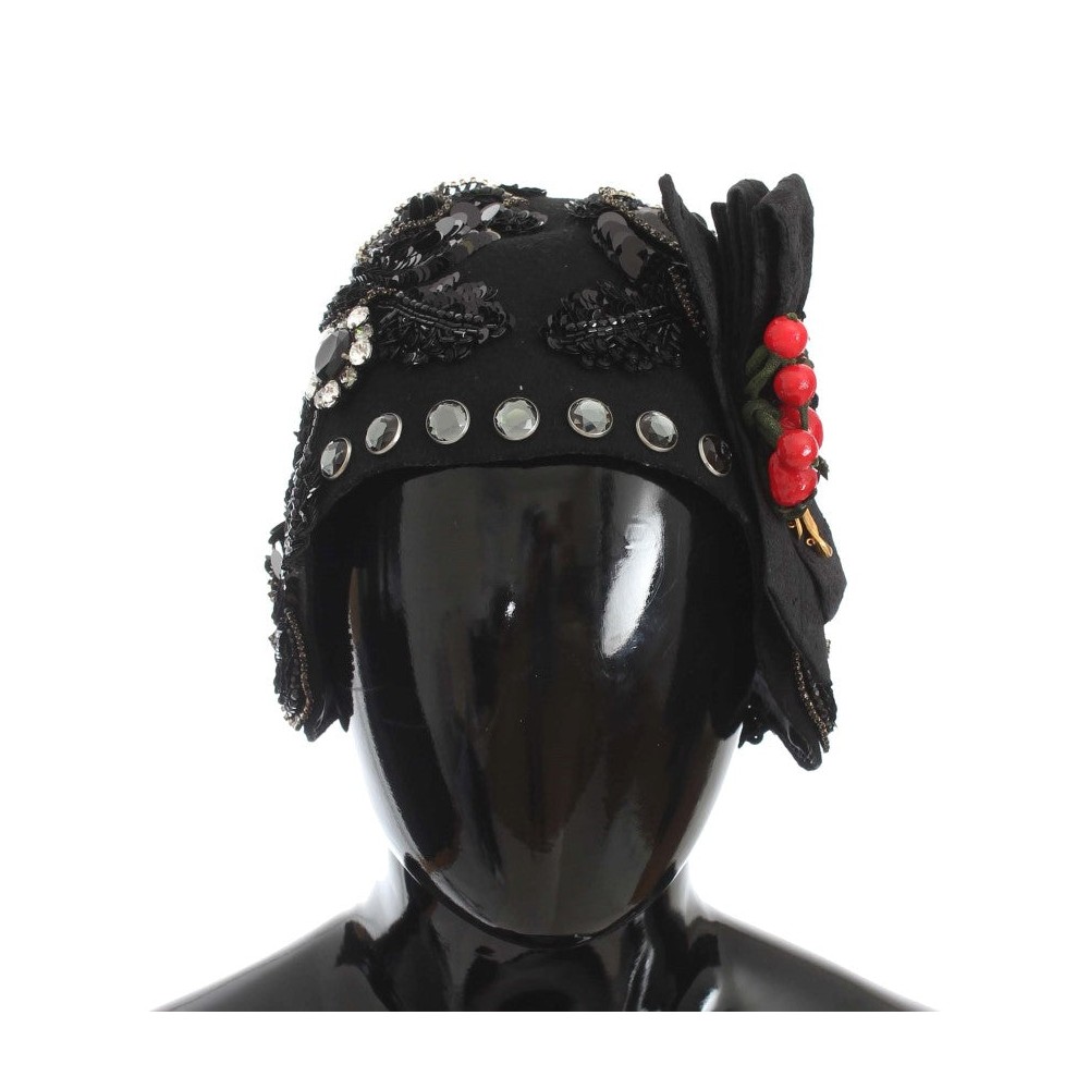 Dolce & Gabbana Eleganter schwarzer kristallbesetzter Cloche-Hut