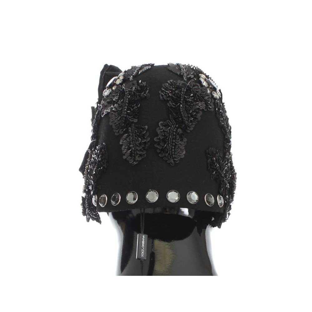 Dolce & Gabbana Eleganter schwarzer kristallbesetzter Cloche-Hut