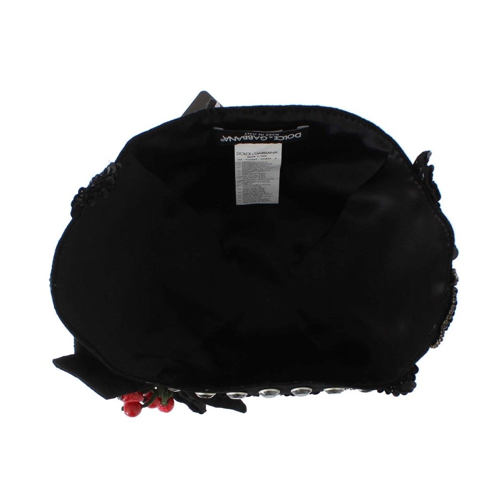 Dolce & Gabbana Eleganter schwarzer kristallbesetzter Cloche-Hut
