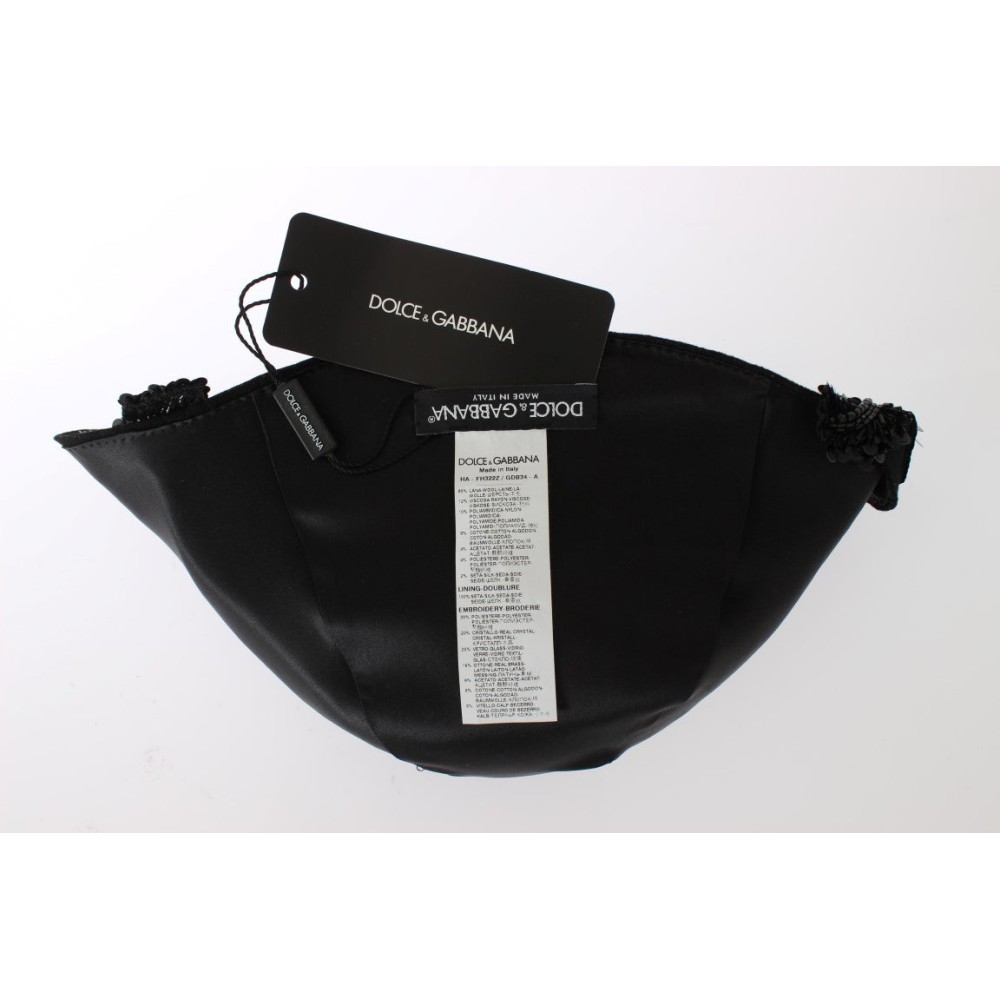 Dolce & Gabbana Eleganter schwarzer kristallbesetzter Cloche-Hut