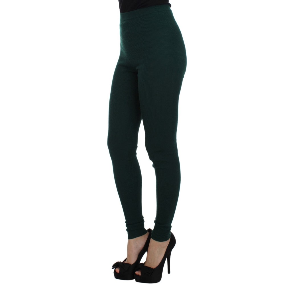 Dolce & Gabbana Smaragdgrüne Schatzhose mit hoher Taille aus Kaschmir