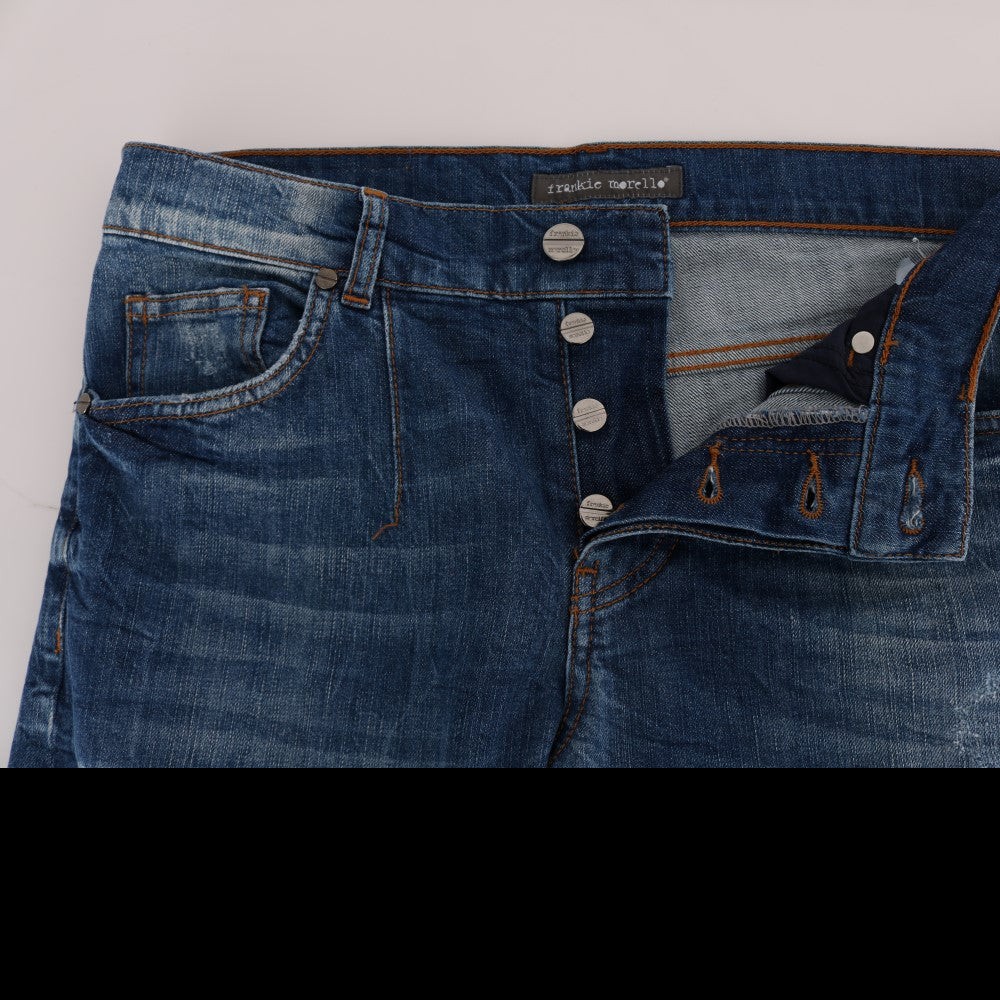 GF Ferre Glatte blaue Baumwoll-Stretch-Hose für Männer