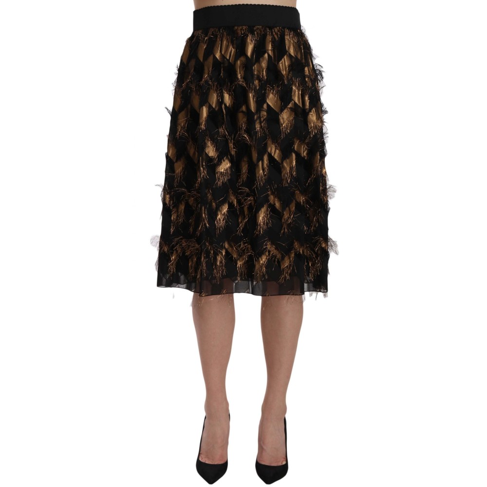Dolce & Gabbana Eleganter Rock mit hoher Taille aus schwarzer Seidenmischung in Gold