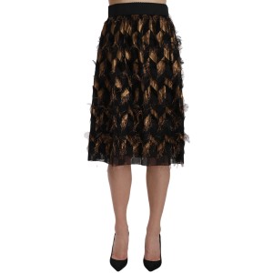 Dolce & Gabbana Eleganter Rock mit hoher Taille aus schwarzer Seidenmischung in Gold