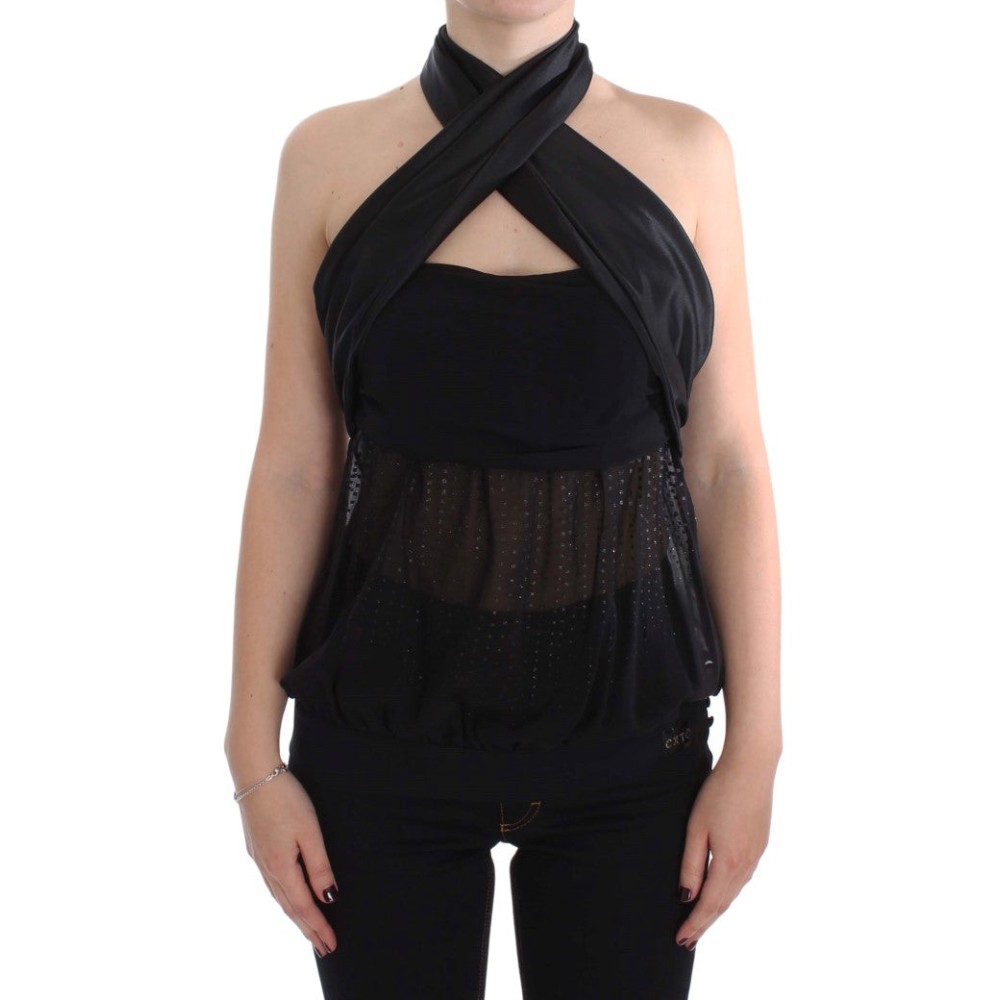 Exte Elegante Schwarze Abend-Wickeltop-Bluse