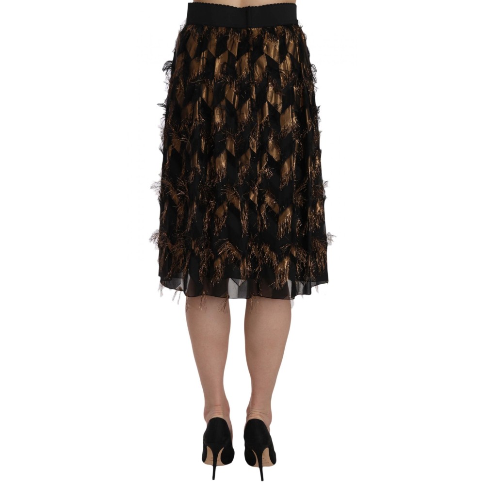 Dolce & Gabbana Eleganter Rock mit hoher Taille aus schwarzer Seidenmischung in Gold